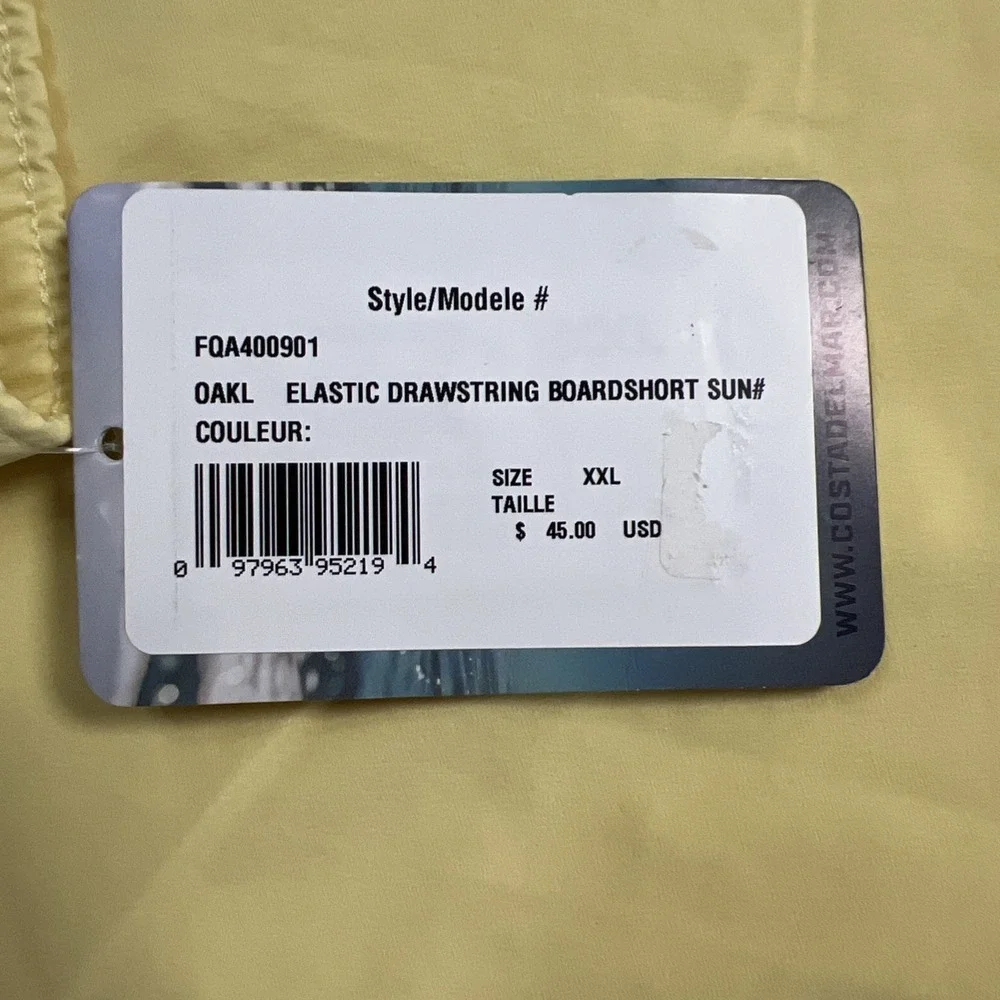 Costa‎ Men's Elastic Drawstring Board Shorts Yellow Size XXL-New